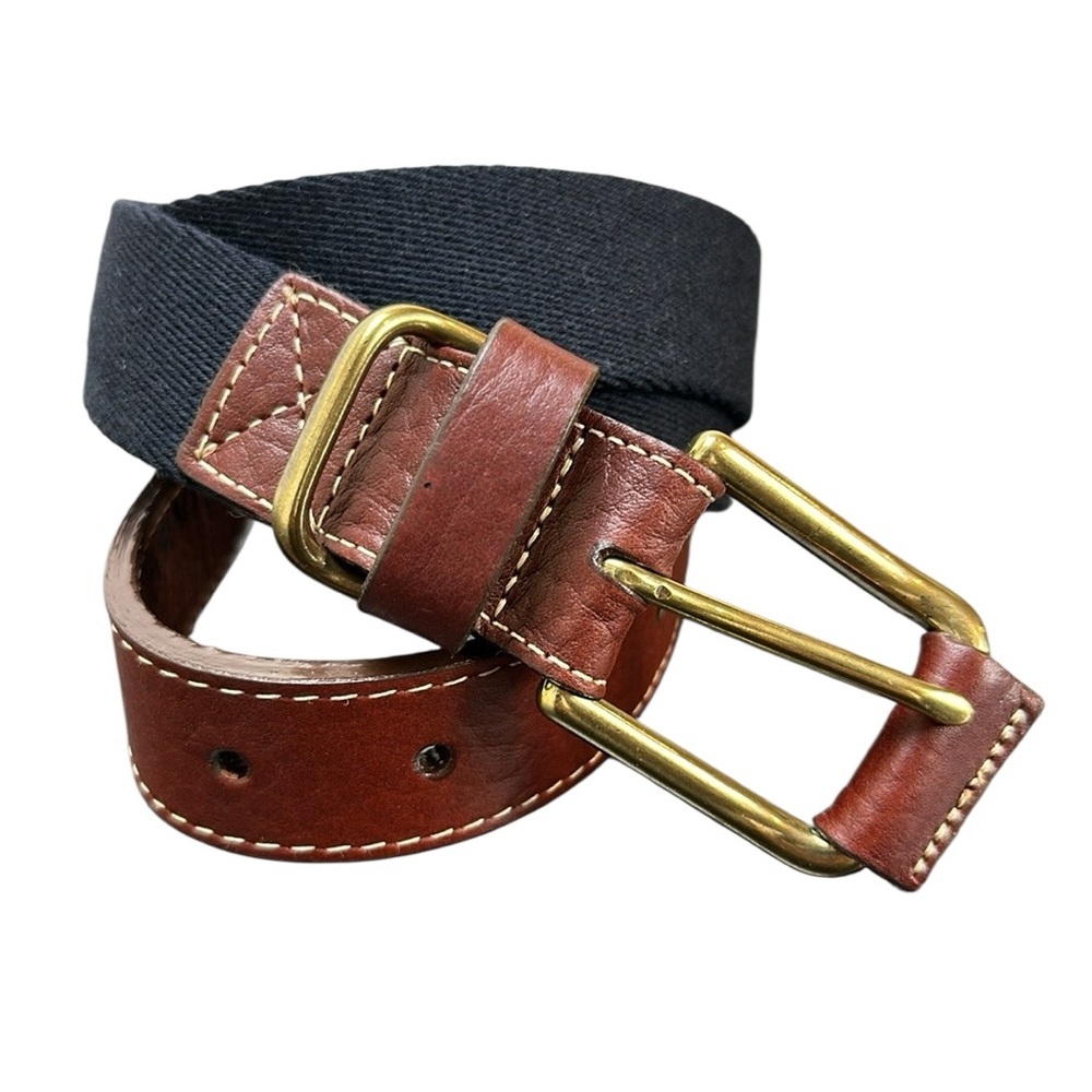 Orvis Brown Leather/Black Canvas Single Prong Brass Buckle Size 38 Made in‎ USA